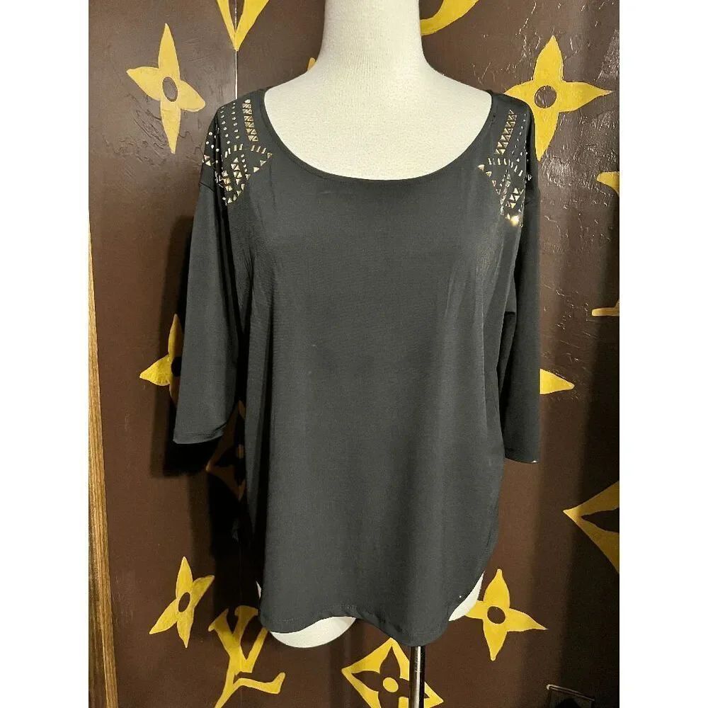 Belldini Short Sleeve Embellished Blouse, Shirt, Size Medium